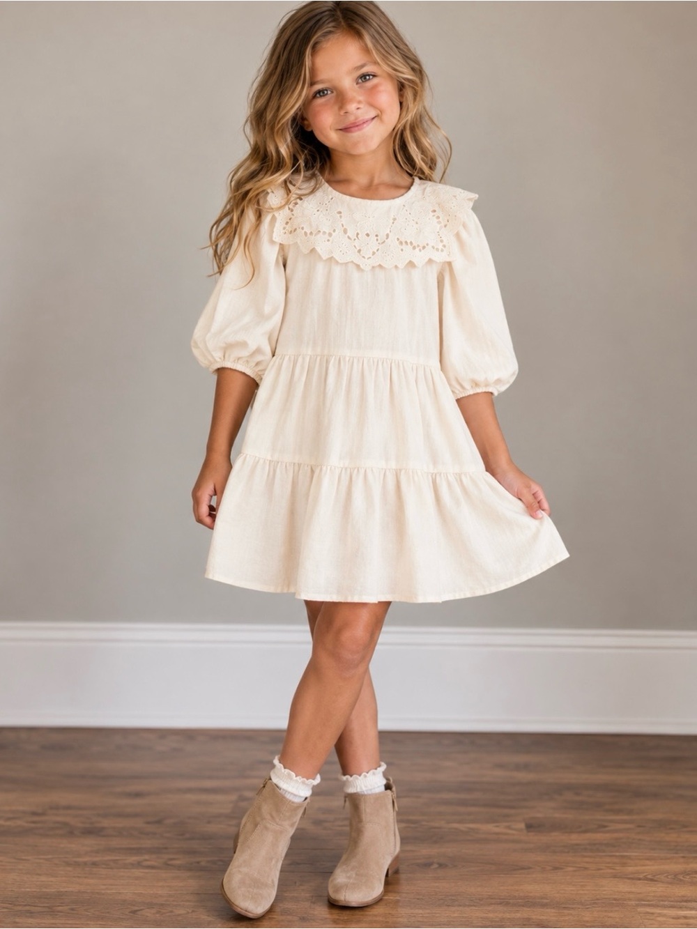 NWT Sea New York Girls Anita Eyelet Puff Sleeve Dress